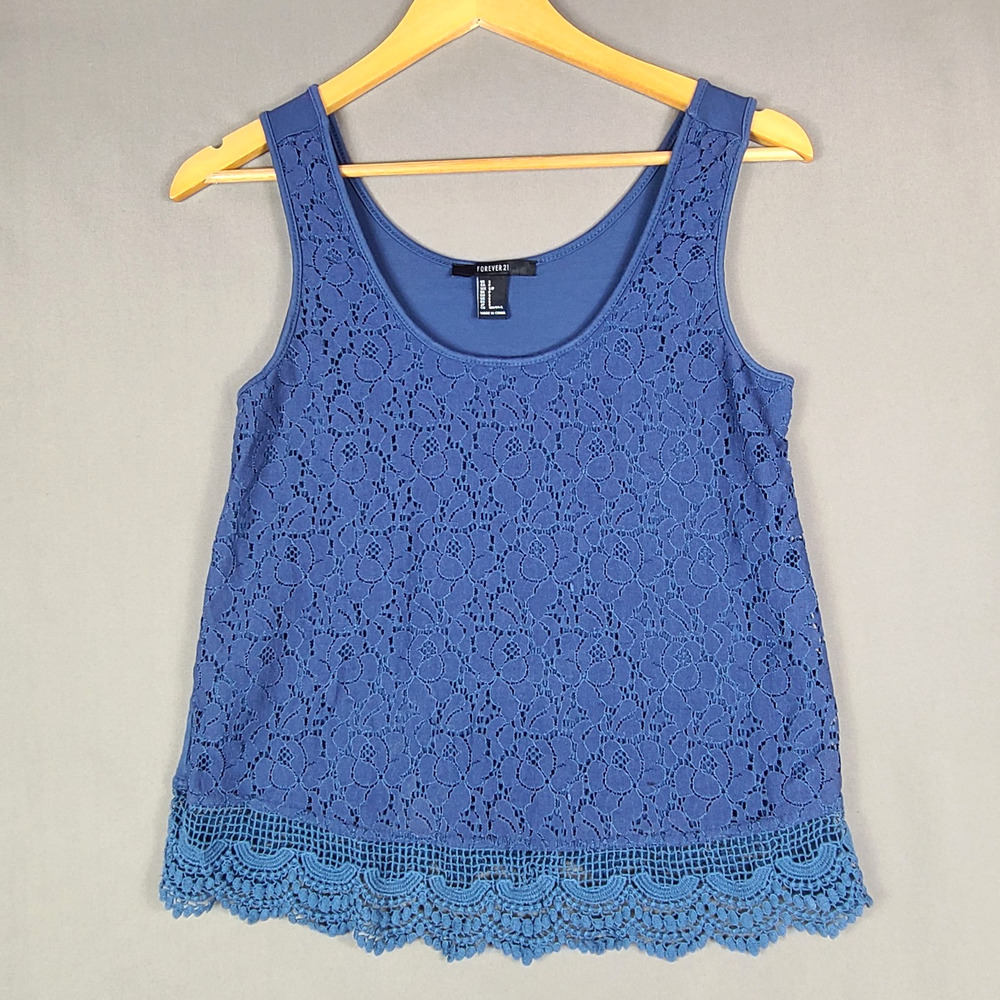 Forever 21 Lace Cami Tank Top Y2K Coquette Girl Scalloped Hem Cottagecore Size S